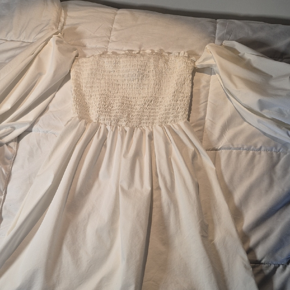 New York & Company Cream Smocked Dress